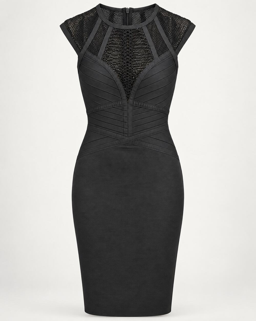 NWT WOW Couture Black Mesh Bandage Bodycon Midi Dress Party Clubbing Size Small